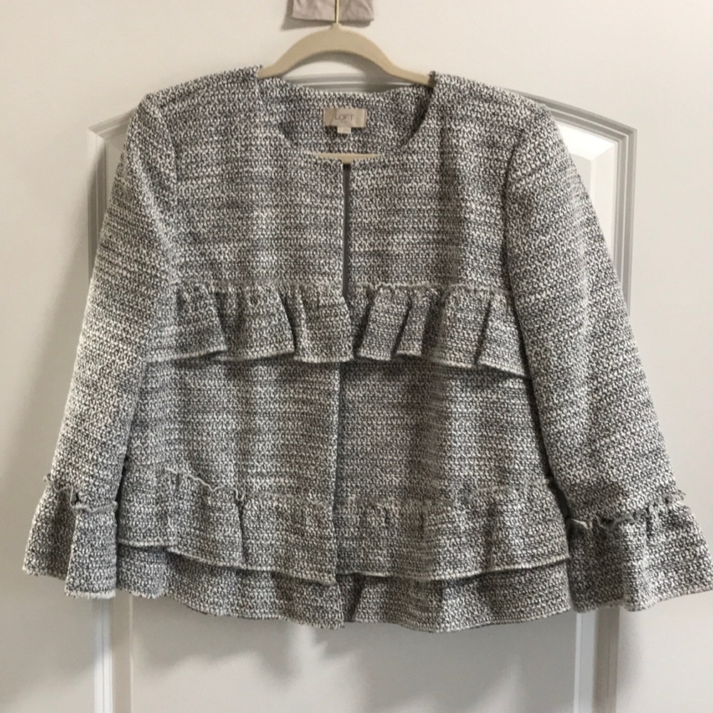 LOFT Gray Ruffle Jacket - Picture 3 of 6
